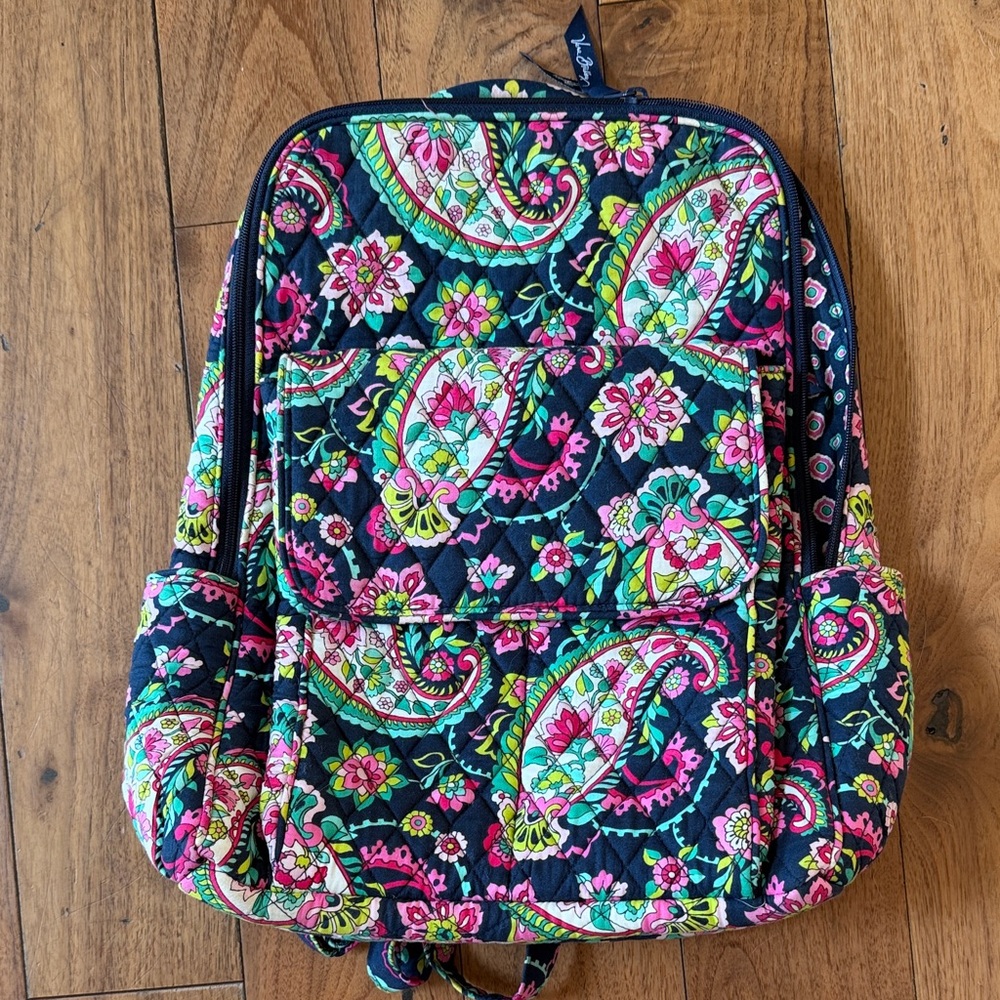 Vera Bradley Paisley Floral Backpack - Black and Green